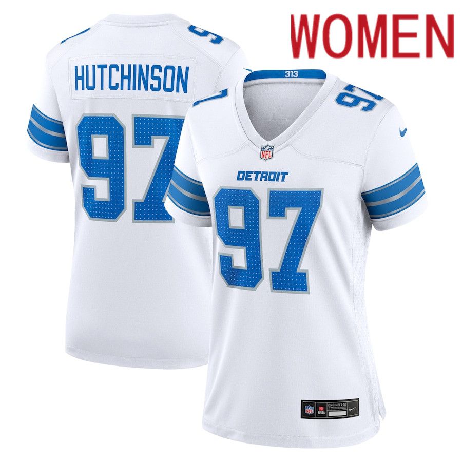 Women Detroit Lions #97 Aidan Hutchinson Nike White Game NFL Jersey->women nfl jersey->Women Jersey